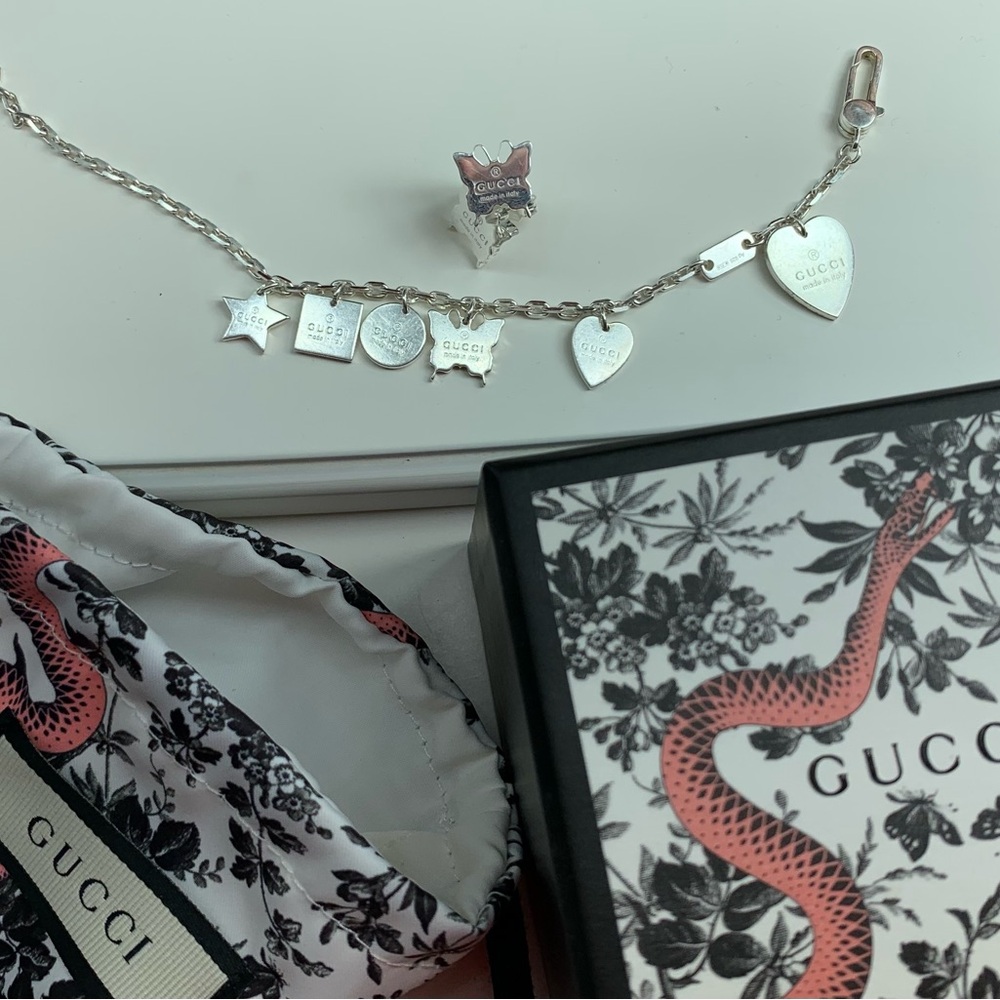 ❣️SOLD GUCCI Charm Bracelet Heart Star Butterfly & Butterfly Earrings BUNDLE 925